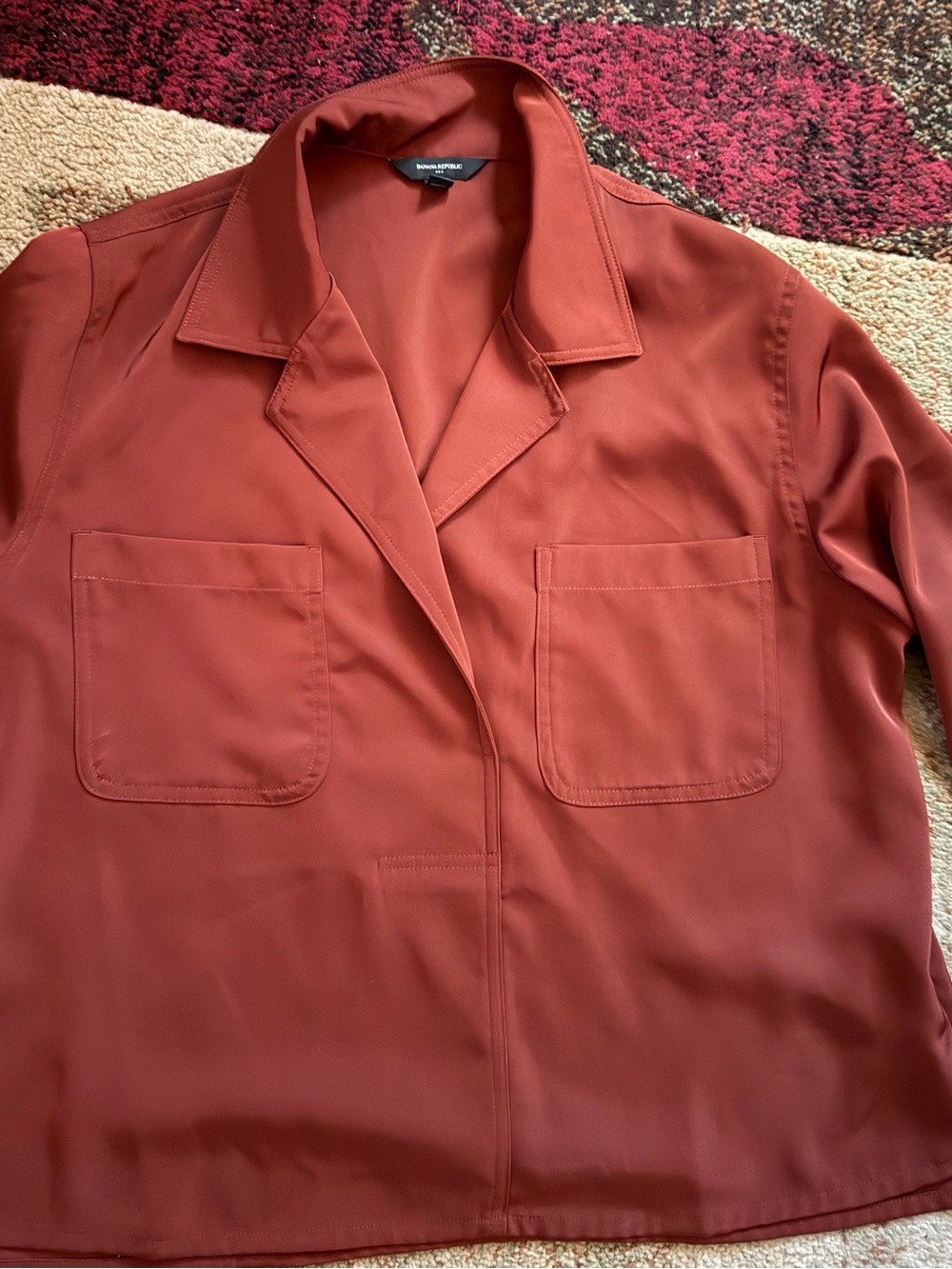 Banana Republic Rust Satin Utility Blouse Button Down Size Large